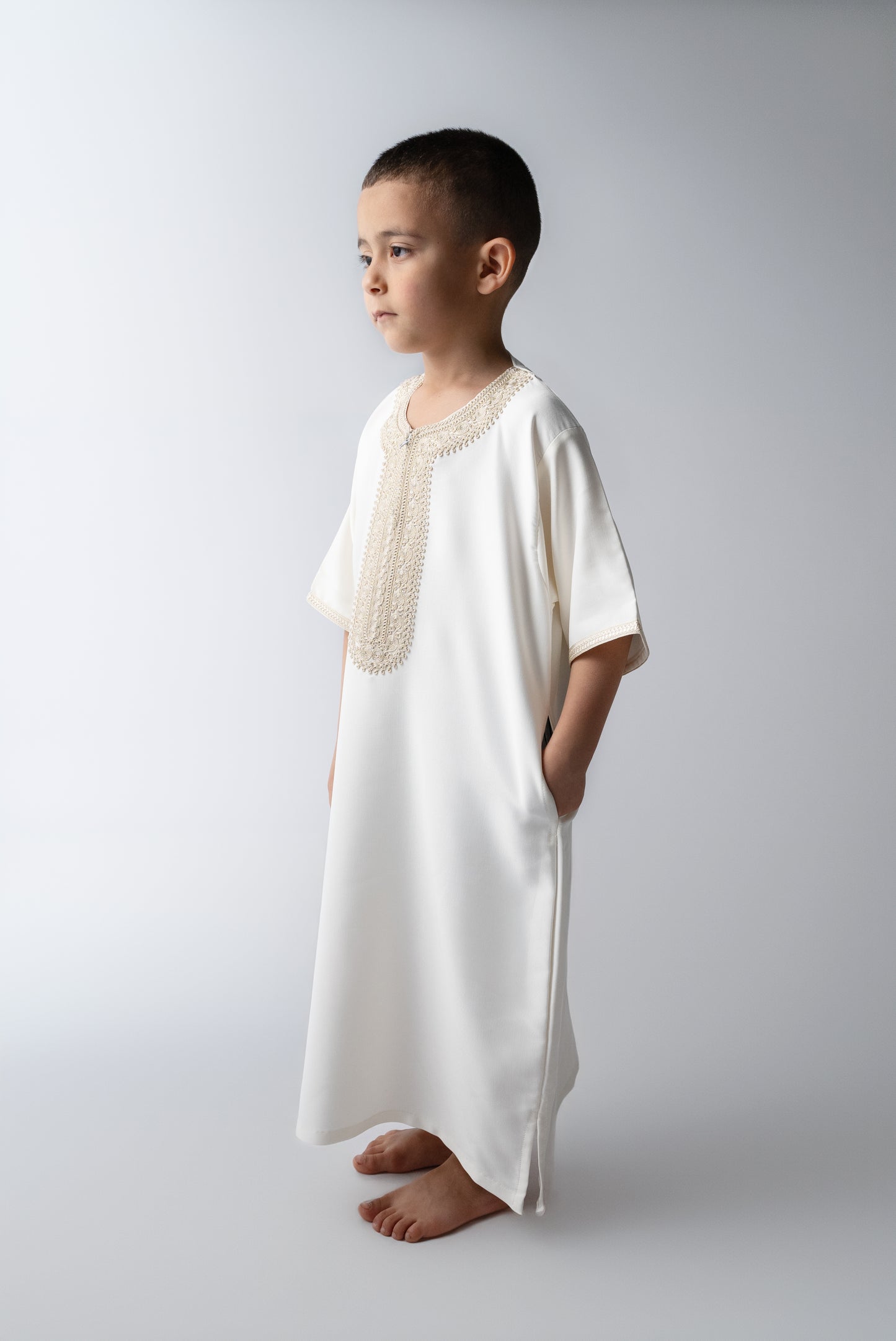 White & Beige Children's Moroccan Gandoura