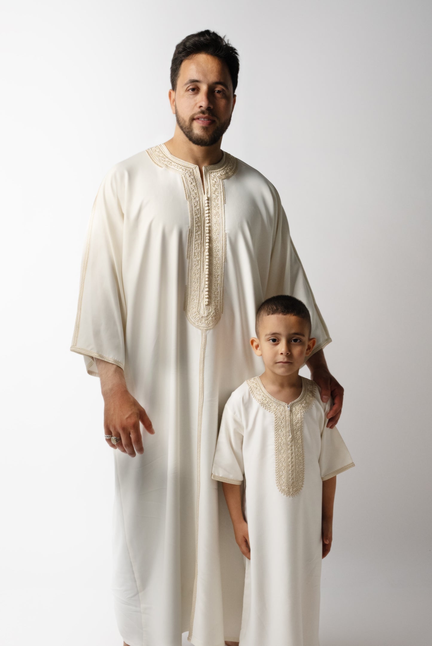 White & Beige Children's Moroccan Gandoura