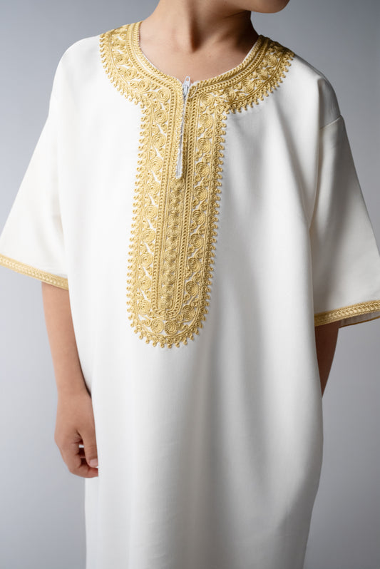 White & Gold Children's Moroccan Gandoura