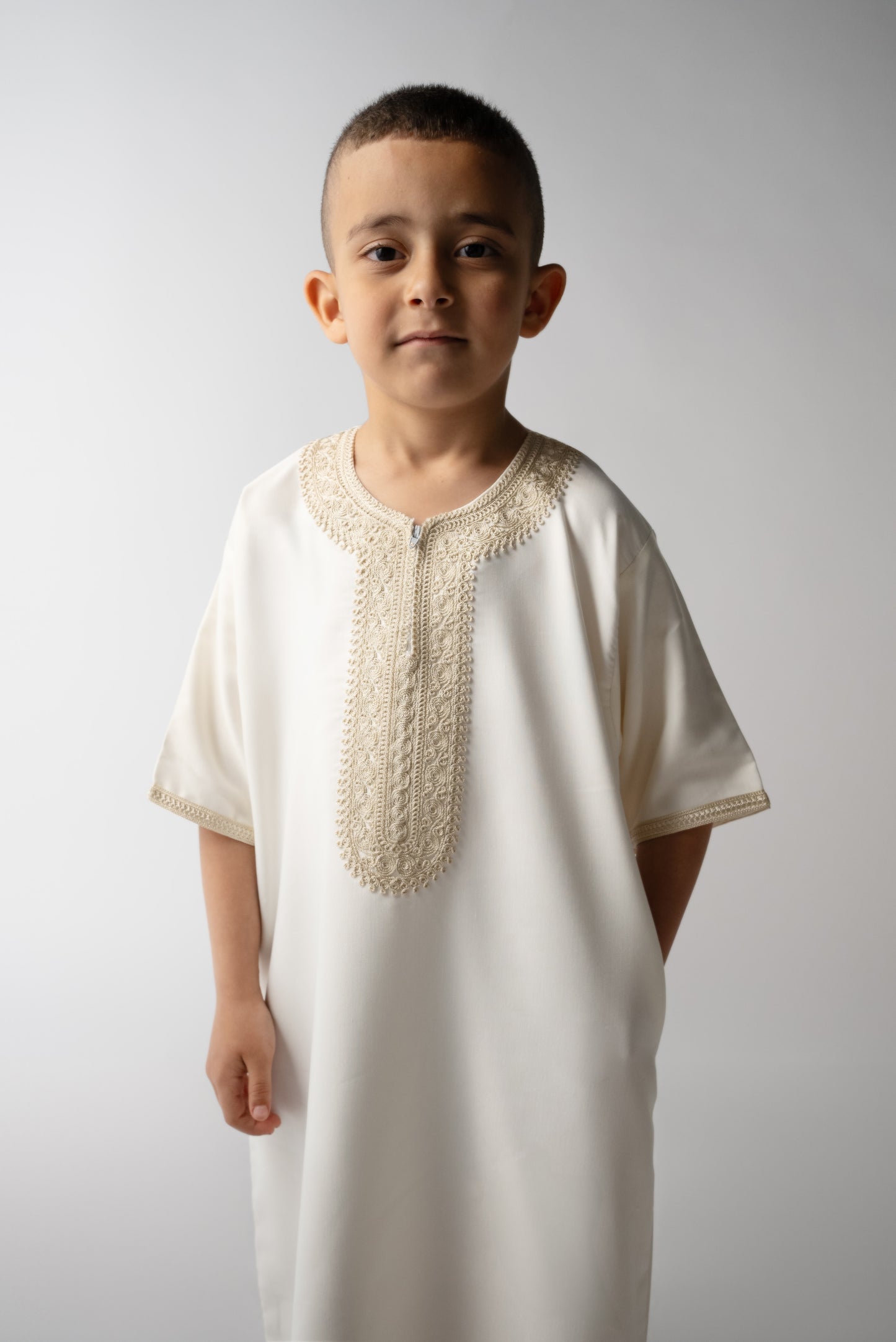 White & Beige Children's Moroccan Gandoura