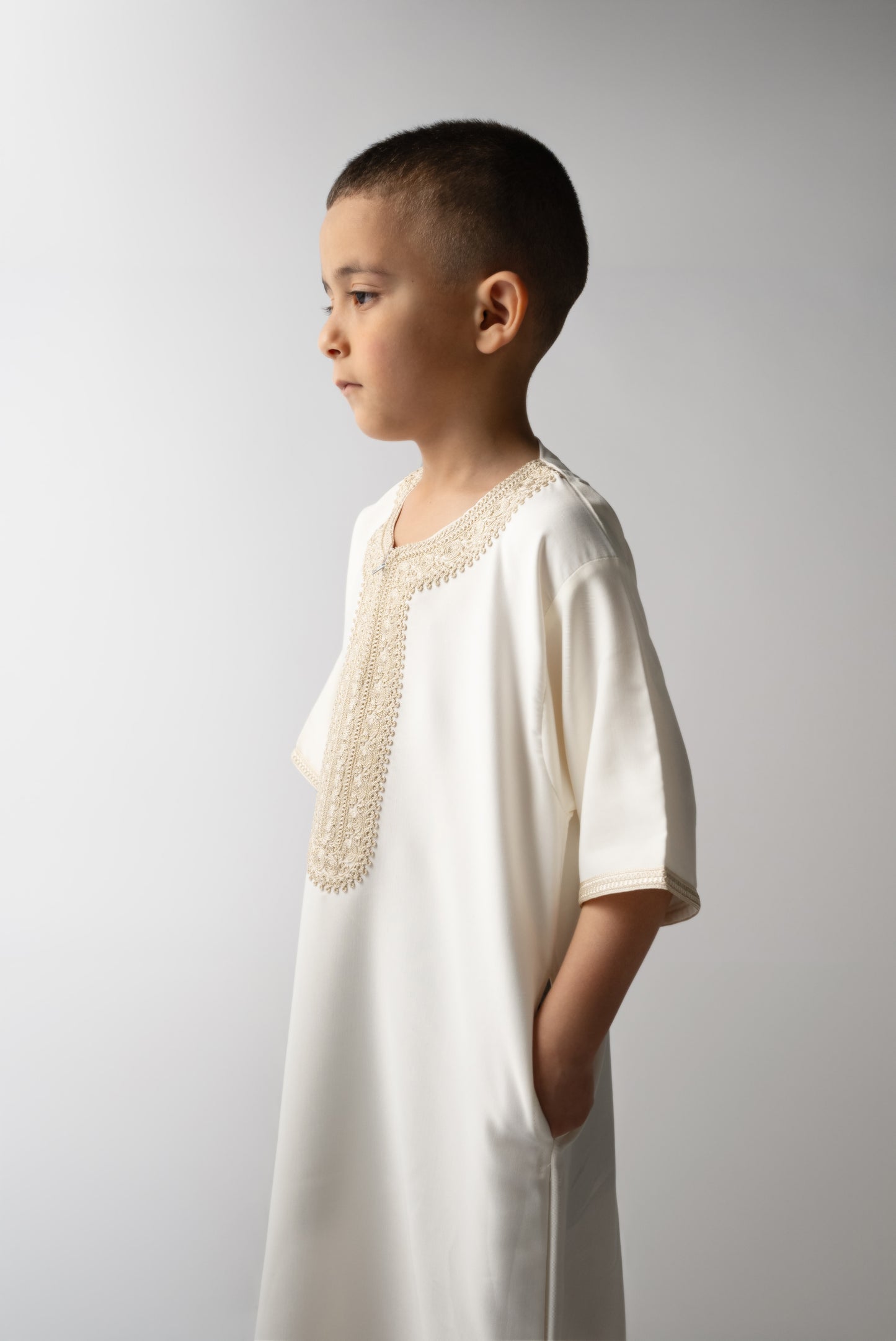 White & Beige Children's Moroccan Gandoura