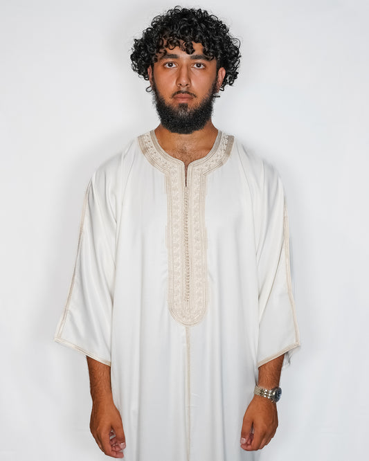 White Beige Moroccan Gandoura