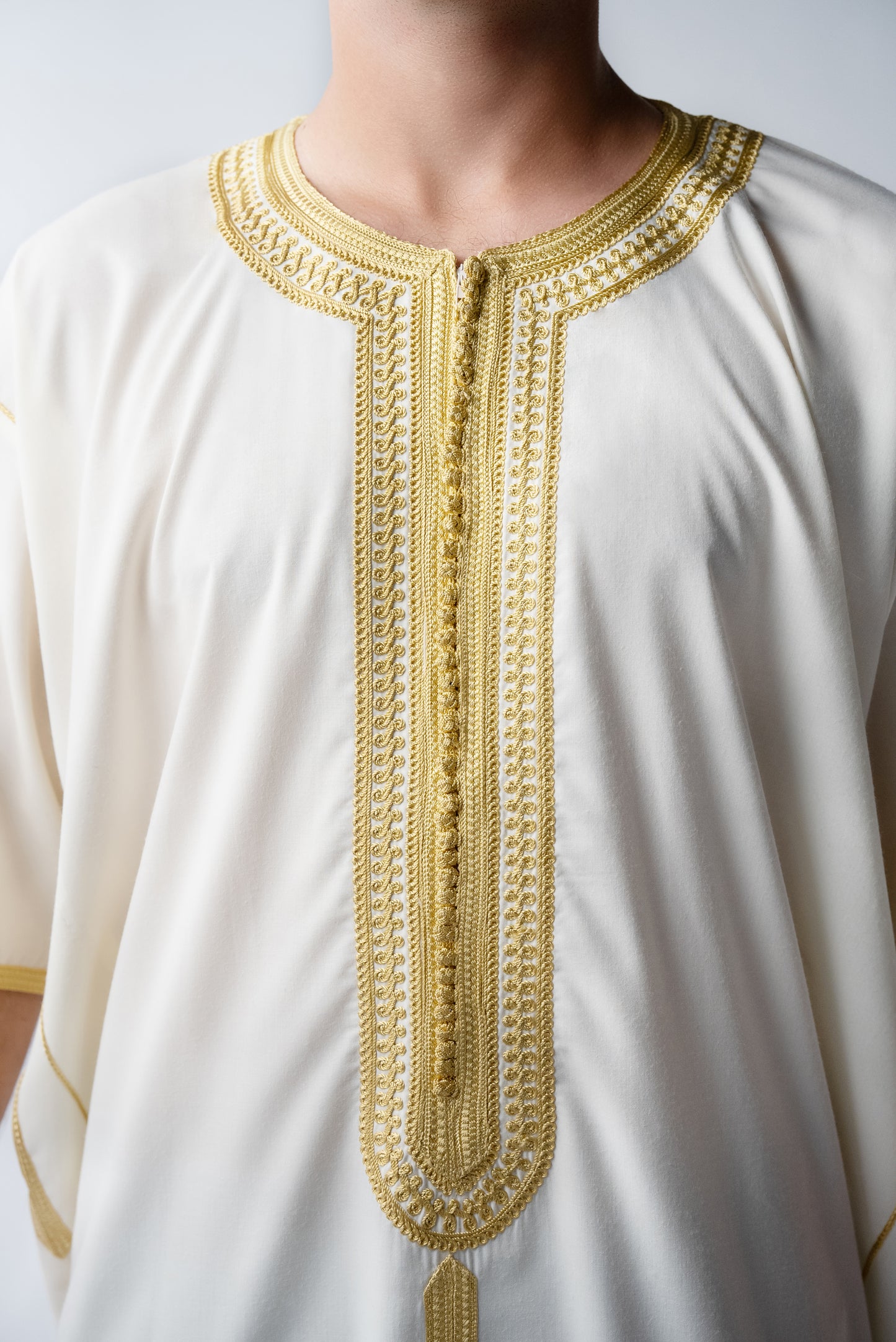 White & Gold Slim Fit Moroccan Gandoura