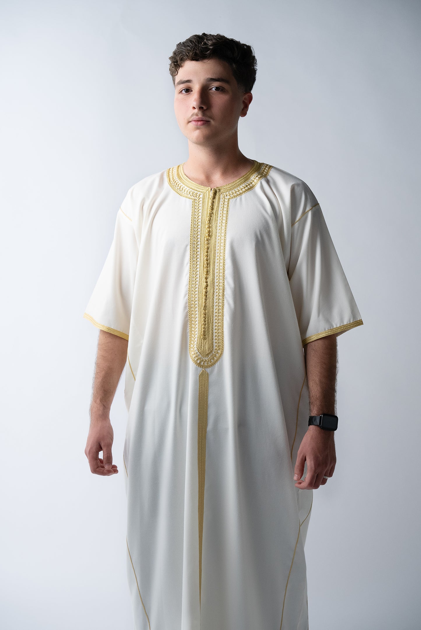 White & Gold Slim Fit Moroccan Gandoura