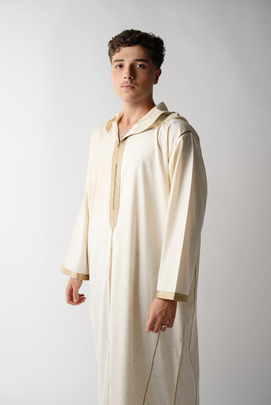 Cream & Gold Hooded Linen Jilaba