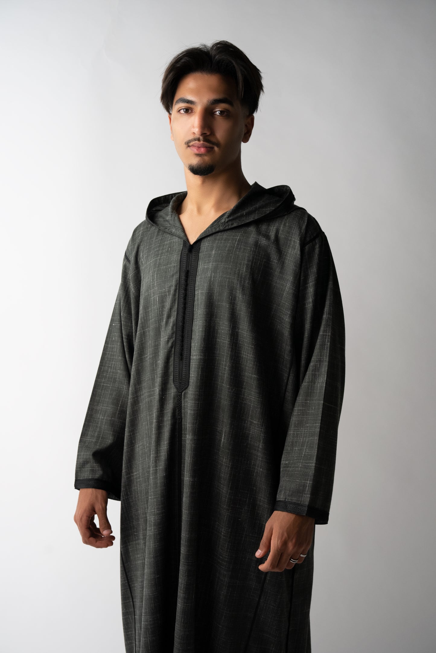 Charcoal Grey & Black Hooded Linen Jilaba